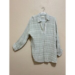 Ruby Yaya Tunic Top Large Sage Green Boho Sequin Trim Crinkle Gauze Tunic